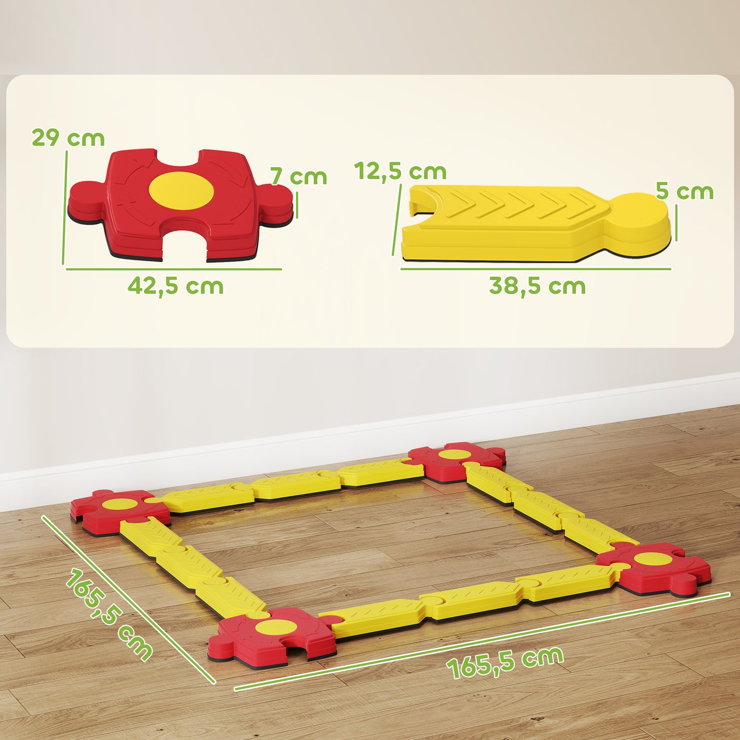 AIYAPLAY Kinder Schwebebalken-Set, frei gestaltbar, Kunststoff, flexible Teile, Gelb+Rot