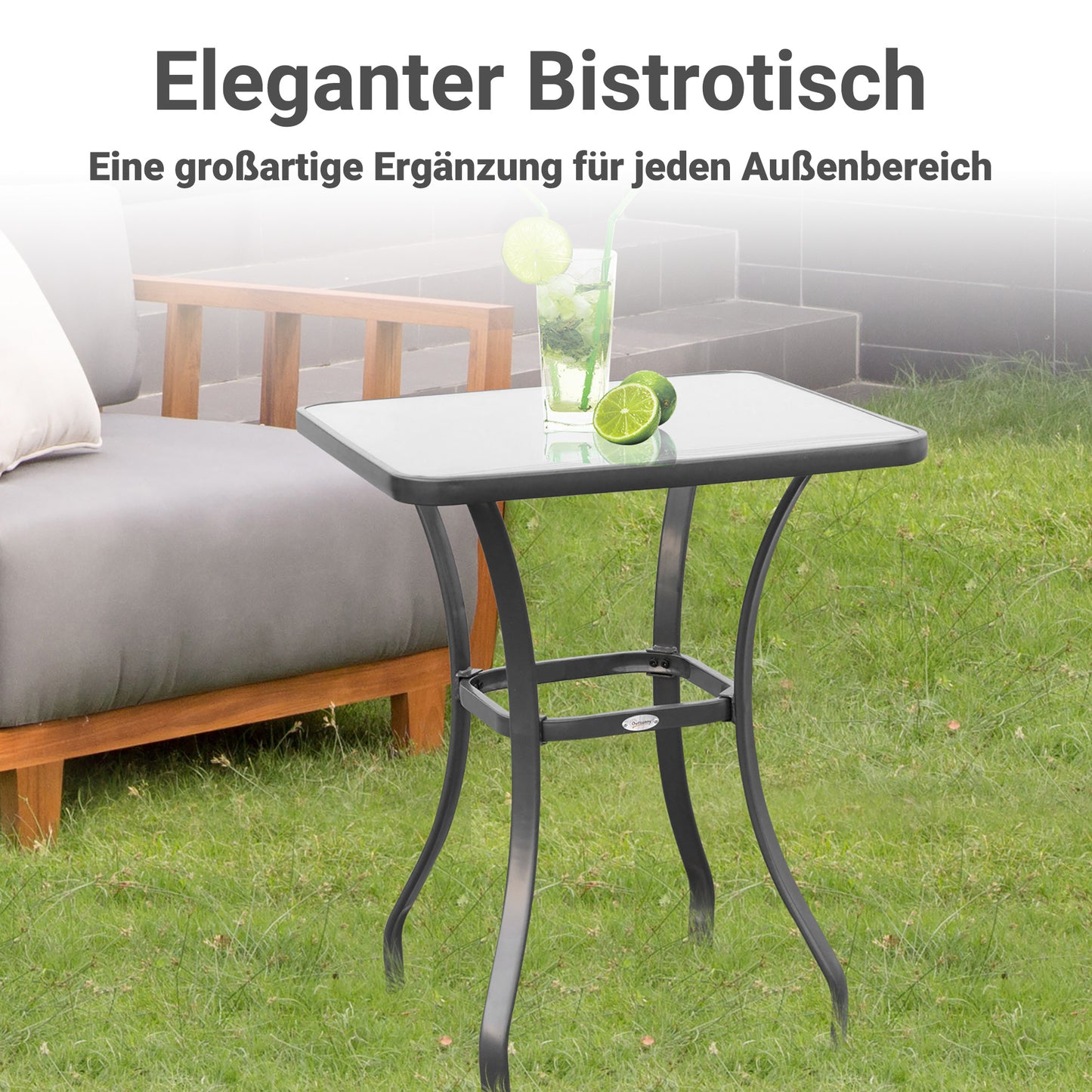 Outsunny Gartentisch Bistrotisch Glastisch Hartglas+Metall Schwarz L68,5xB68,5xH84cm