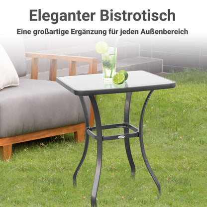 Outsunny Gartentisch Bistrotisch Glastisch Hartglas+Metall Schwarz L68,5xB68,5xH84cm