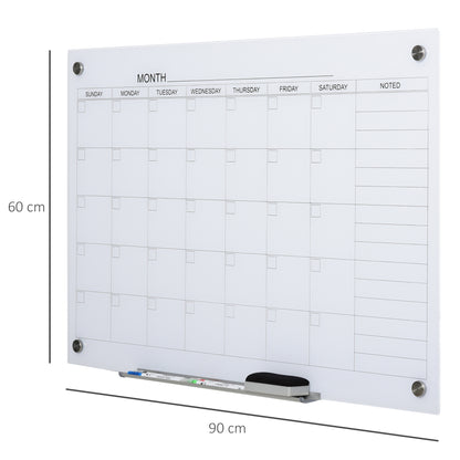 Vinsetto Whiteboard Whiteboard Kalender für Organisation Ferienpläne und Monatsplanungen inkl. 1 Stifthalter, 4 Marker & Radierer 90 x 60 cm