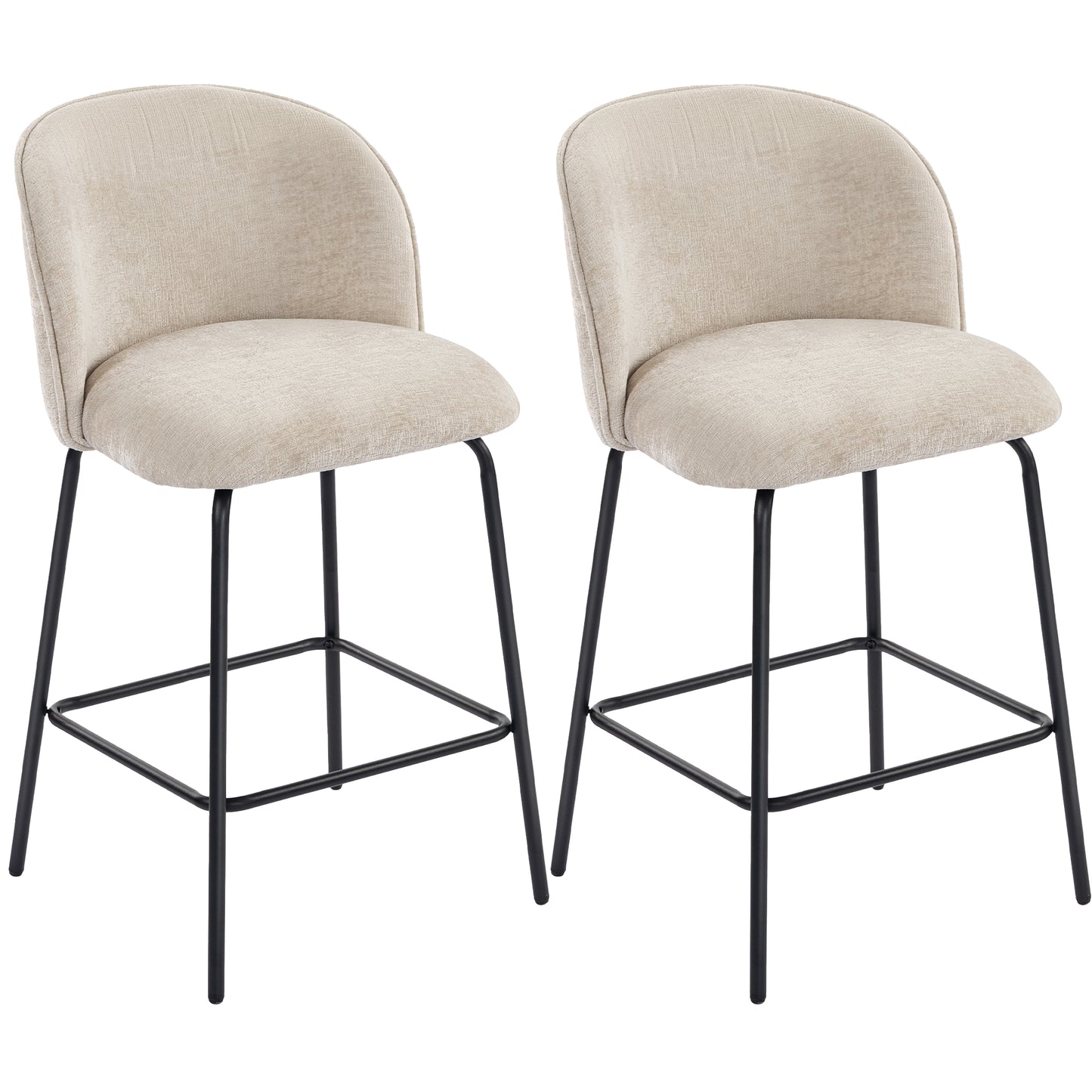 HOMCOM 2er-Set Barhocker mit Rückenlehne und Fußstütze, Polsterstühle mit Stahlbeinen für Kücheninsel, Esszimmer, Beige