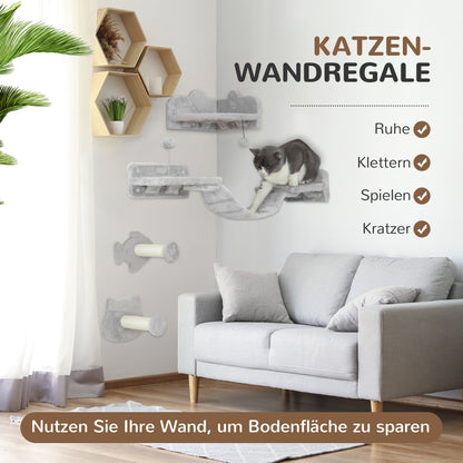 PawHut Katzentreppen-Set, 4-teilig, Kratzmöbel mit Sisal-Stufen, doppelter Plattform, Hellgrau/Cremeweiß