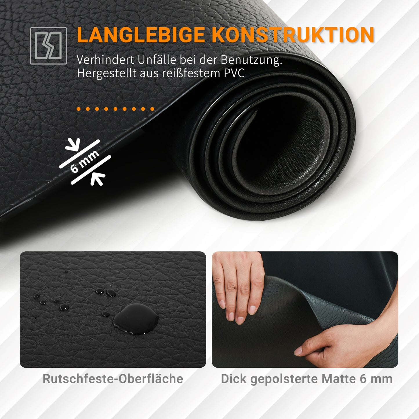 HOMCOM Bodenschutzmatte für Fitnessgeräte rutschfest Fitnessmatte 6 mm Dicke Unterlegmatte Sportmatte Multifunktionsmatte für Yoga Laufband Heimtrainer Yogamatte Bodenmatte 180x90 cm Schwarz