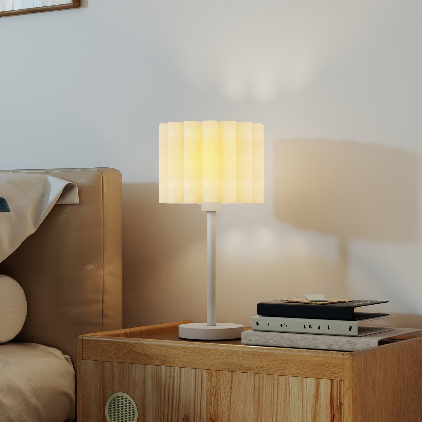 HOMCOM Tischlampe im Retro-Stil, Nachttischlampe, Kunststoff-Schirm, Knopfschalter, Weiß