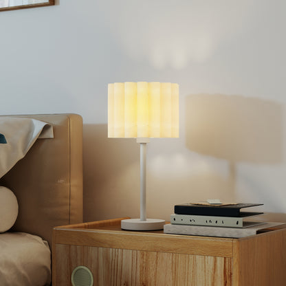 HOMCOM Tischlampe im Retro-Stil, Nachttischlampe, Kunststoff-Schirm, Knopfschalter, Weiß