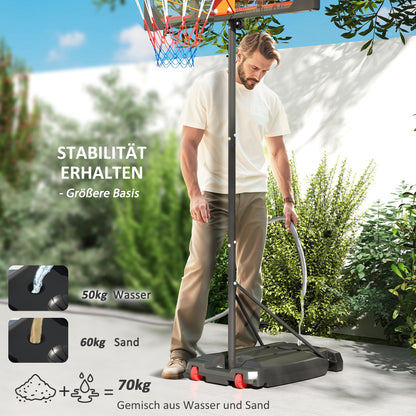 AIYAPLAY Kinder-Basketballkorb, Outdoor-Basketballkorb für Kinder, 210-260 cm höhenverstellbar, mit Rädern, ab 6 Jahren, Rot