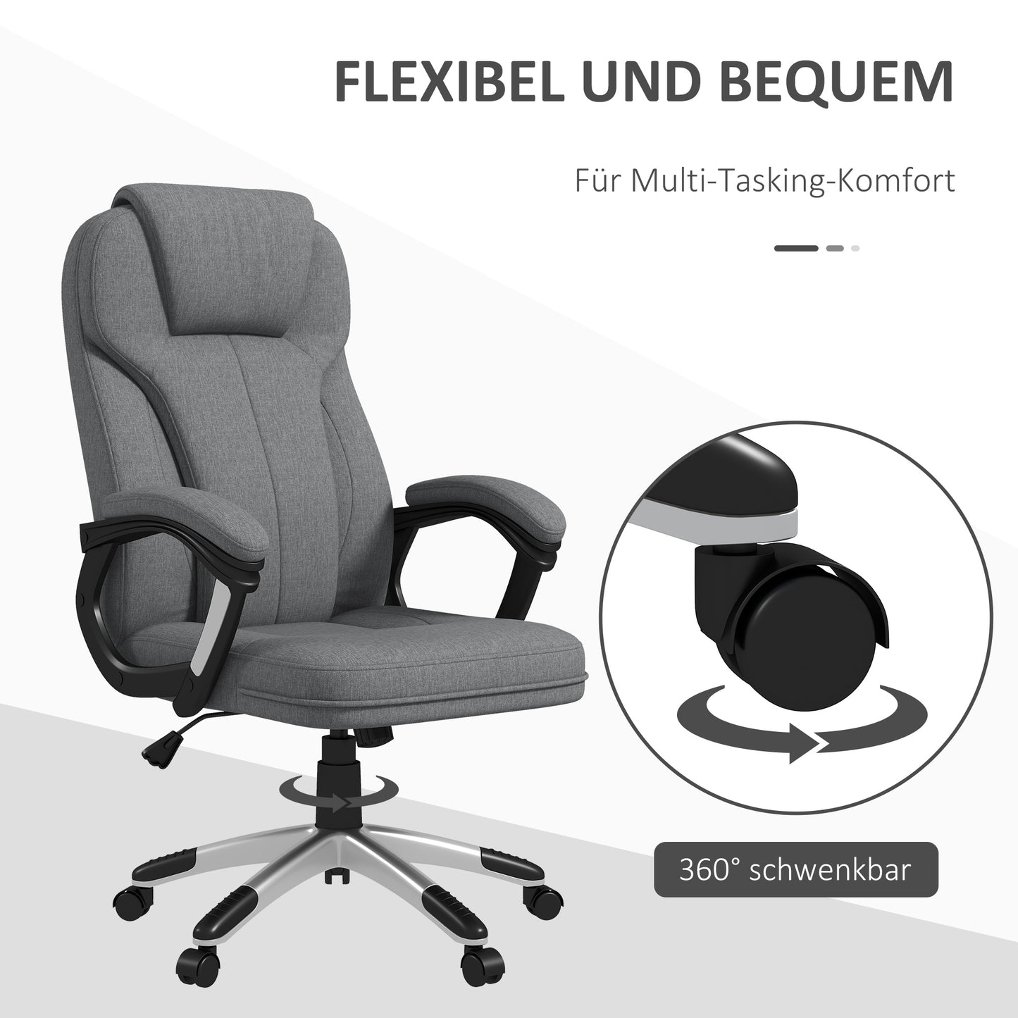 Vinsetto Bürostuhl Schreibtischstuhl Chefsessel, höhenverstellbar, Wippfunktion, 6 cm x 75 cm x 120 cm, Grau