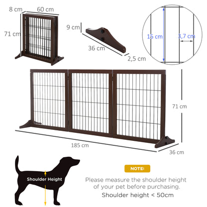 PawHut Absperrgitter Hund Freistehendes Schutzgitter mit Füßen 185 x 71 cm Holz Hundegitter Treppenschutzgitter Treppengitter Hundeabsperrgitter für Treppen, Türen, Küche, Flur, 3 Paneelen, Braun