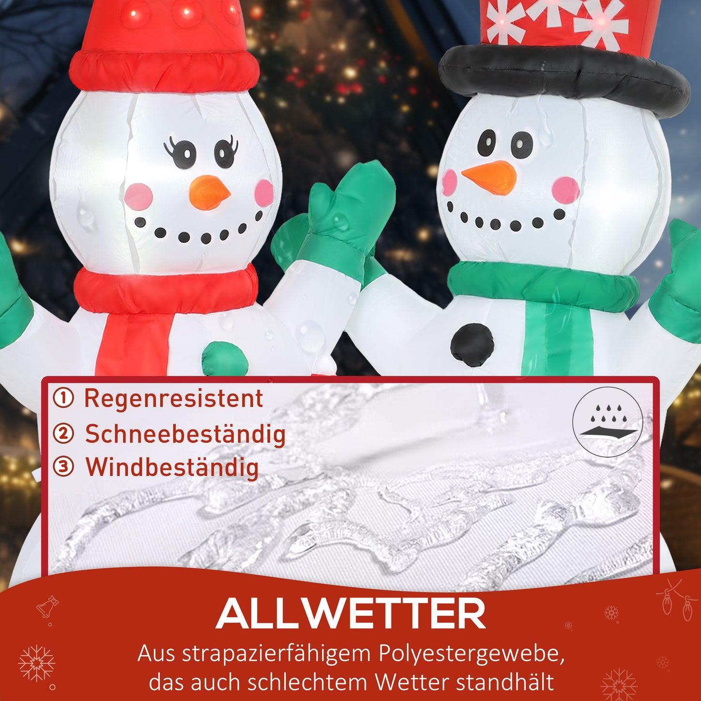 Outsunny Aufblasbar Schneemann Familie, 1,8 m Weihnachtsdeko mit LED-Beleuchtung für Innen- und Außenbereich