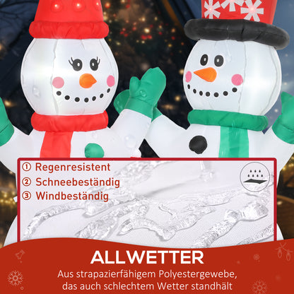 Outsunny Aufblasbar Schneemann Familie, 1,8 m Weihnachtsdeko mit LED-Beleuchtung für Innen- und Außenbereich