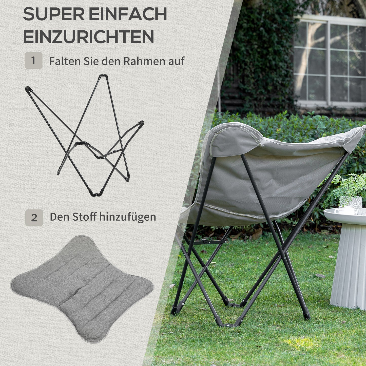 Outsunny Faltstuhl faltbar Campingstuhl gepolstert Outdoor Klappstuhl bis 120kg belastbar robust Angelstuhl Gartenstuhl für Garten Camping Strand