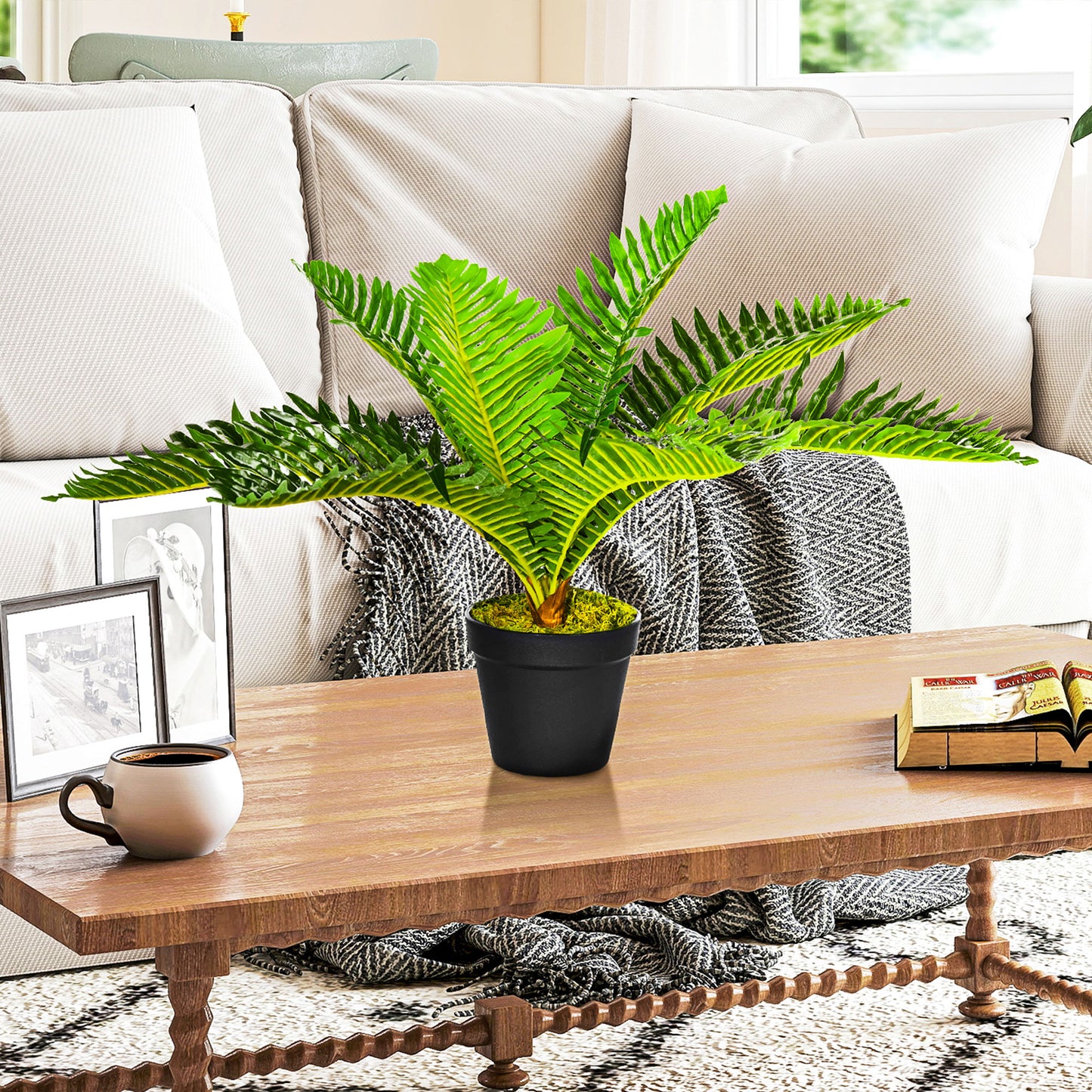 HOMCOM Kunstpflanze, Tropische Palme, inkl. Übertopf, 50 cm, Grün + Schwarz