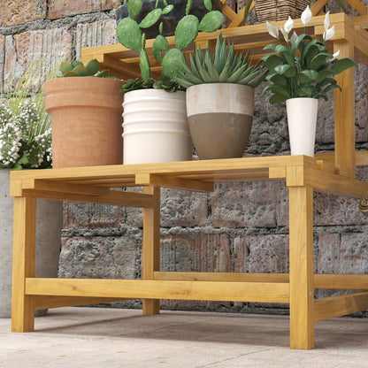 Outsunny Pflanzenständer, Blumenregal, 2 Etagen, mit Spalier & Dach, Tannenholz, 60x50x166cm, Gelb