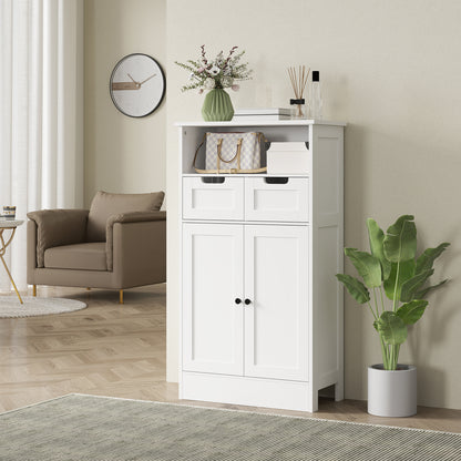 kleankin Badezimmerschrank mit 2 Schubladen, Tür, 60 x 30 x 109 cm, Weiß