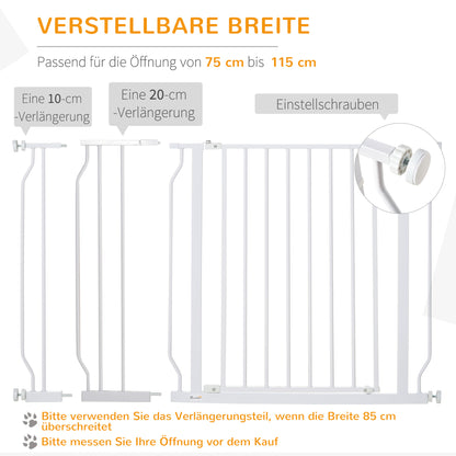 PawHut Hunde-Absperrgitter, Klemmmontage, verstellbare Länge, Stahl/ABS, 75-115 x 76 سم, فايس