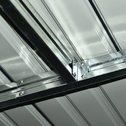 Outsunny Gerätehaus, Gartenhaus, Geräteschuppen mit Schiebetür, Lüftungsfenster, Pultdach, Outdoor, Stahl, Dunkelgrau, 280 x 130 x 172 cm