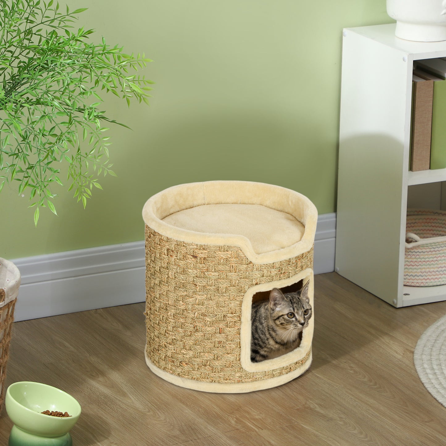 PawHut Katzenkratzbaum, Spiel- und Entspannungsbereich, Plüsch, Φ38 x 37H cm, Khaki-Beige, bis zu 5 kg