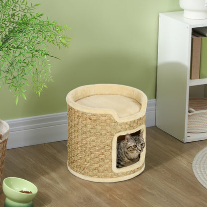 PawHut Katzenkratzbaum, Spiel- und Entspannungsbereich, Plüsch, Φ38 x 37H cm, Khaki-Beige, bis zu 5 kg