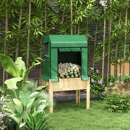 Outsunny 2-in-1 Hochbeet Pflanzenkasten Frühbeet Gewächshaus, 86 cm x 60cm x 165 cm, Natur + Grün