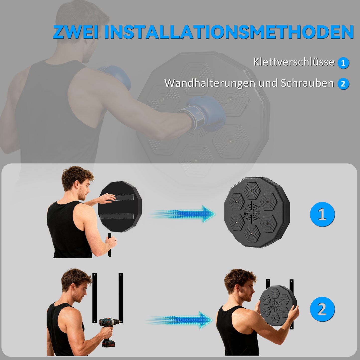 SPORTNOW Boxtrainer mit Musikfunktion, Bluetooth, leuchtende Punkte, Wandaufhängung, Kunstleder, Schwarz