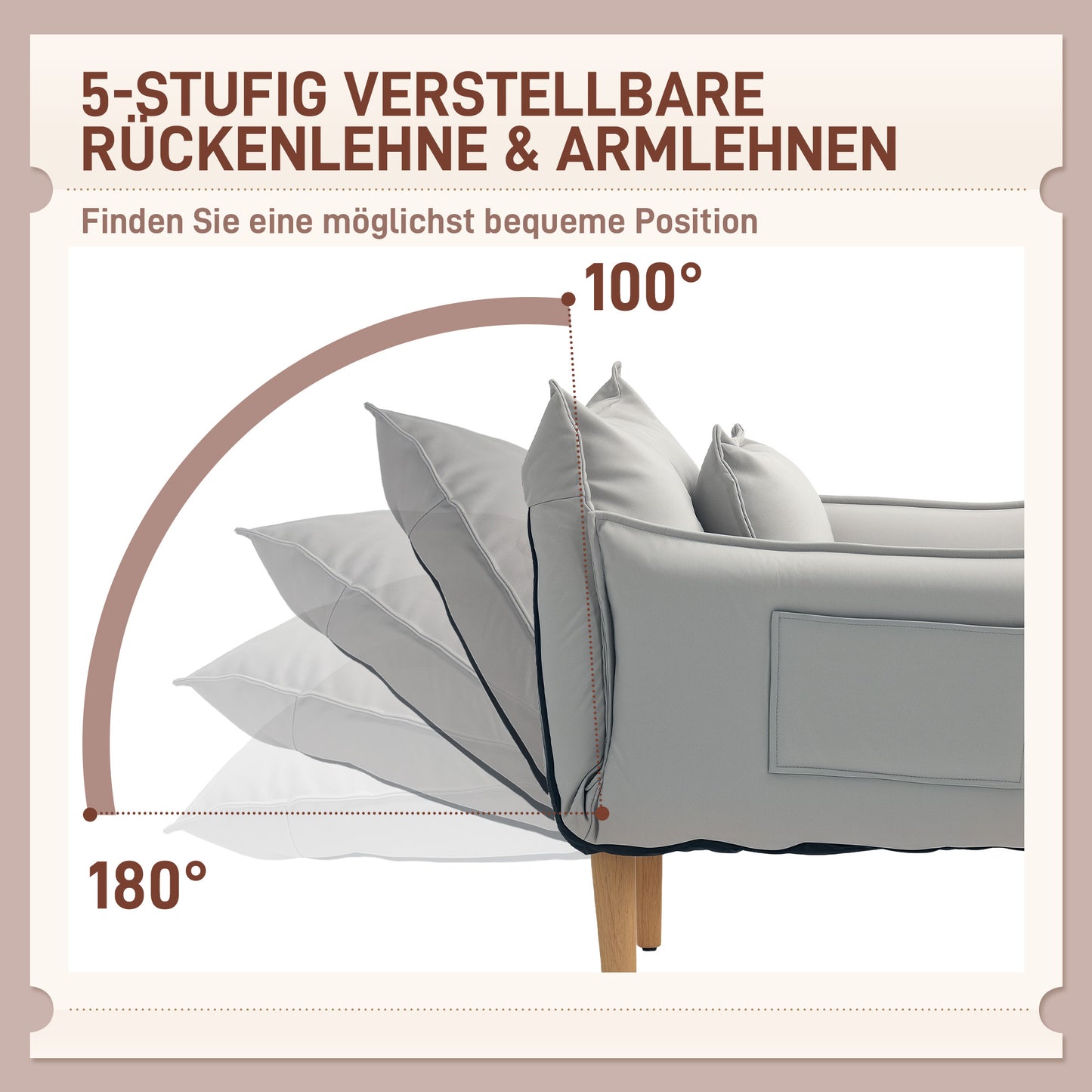 HOMCOM 2-in-1 Verstellbarer Loungesessel, Bodensessel mit Kissen, Polstersessel, für Wohnzimmer, Schlafzimmer, Hellgrau