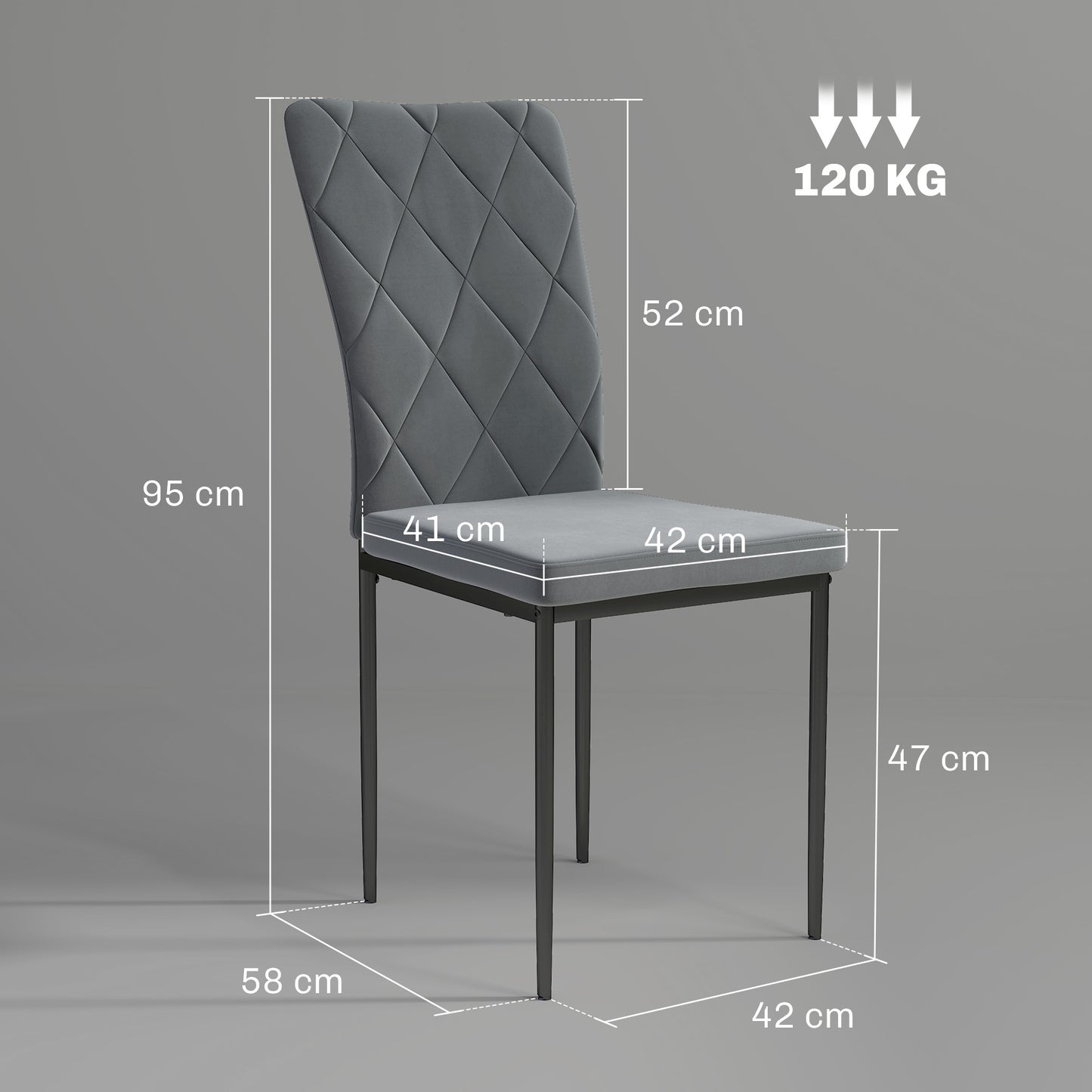 HOMCOM 4er-Set Esszimmerstühle in Samtoptik, Moderne Polsterstühle mit Metallbeinen, für Esszimmer, Schlafzimmer, Küche, Grau