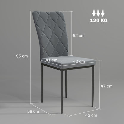 HOMCOM 4er-Set Esszimmerstühle in Samtoptik, Moderne Polsterstühle mit Metallbeinen, für Esszimmer, Schlafzimmer, Küche, Grau