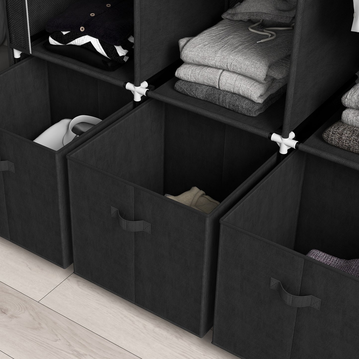 HOMCOM Stoffschrank aus Vlies, Faltschrank, inkl. 3 Schubladen, 125 cm x 43 cm x 162,5 cm, Schwarz