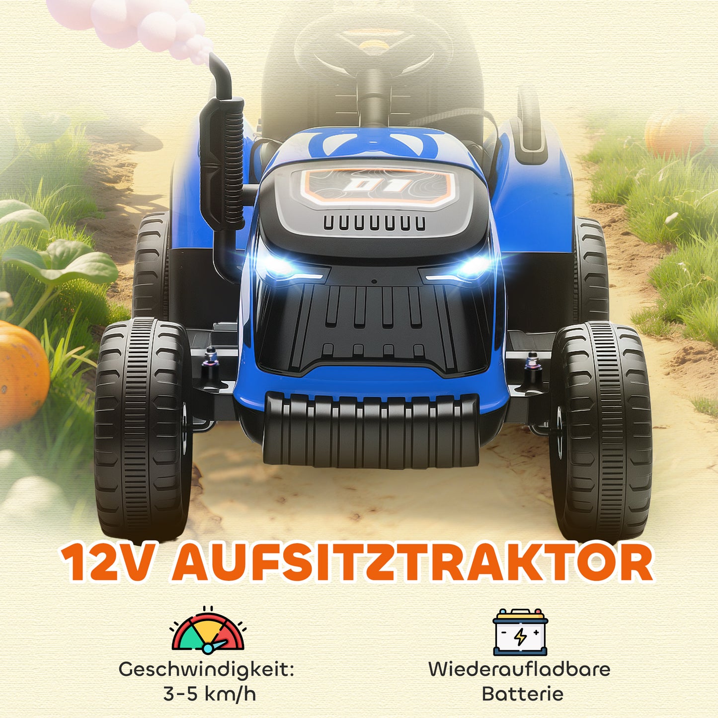 AIYAPLAY Elektrischer Kindertraktor, Aufsitz-Traktor mit Fernbedienung, Soft-Start, für Kinder im Alter von 3-8 Jahren, Blau