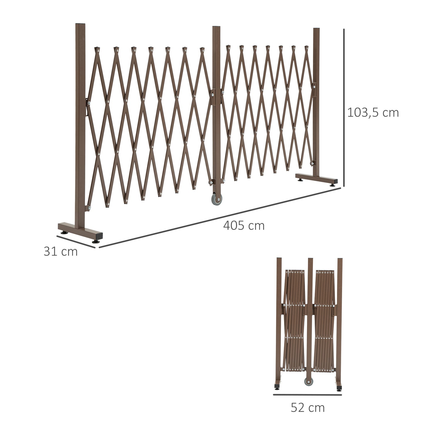 Outsunny Scherengitter Absperrgitter Scherensperre ausziehbar 52-405cm Garten Alu Braun H103,5cm