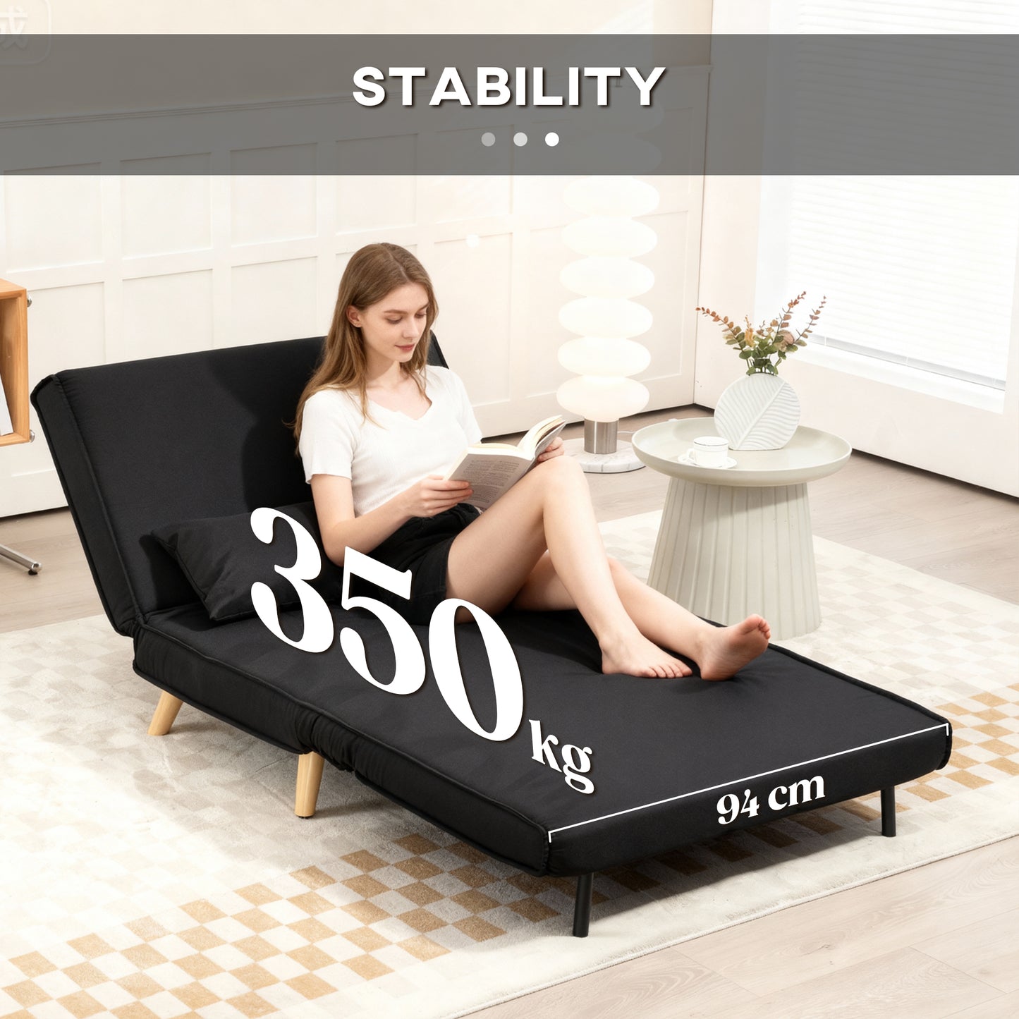 HOMCOM Relaxsessel mit Bettfunktion، لشخص واحد، تصميم حديث، مكرر 350 كجم، 94x78x80 سم، أسود