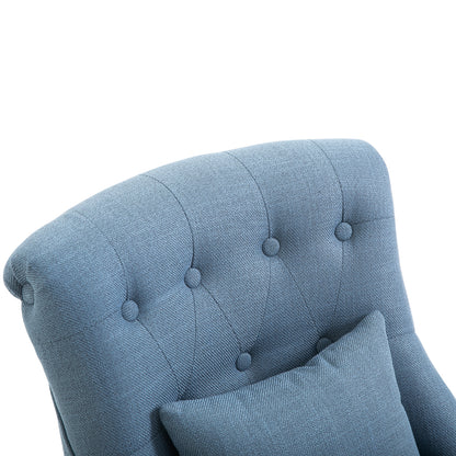 HOMCOM Sessel Wohnzimmer Relaxsessel Loungesessel Ruhesessel mit Rückenkissen, Holzbeine, Lesesessel mit Leinenoptik, Polstersessel für Schlafzimmer, Blau