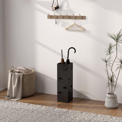 HOMCOM Schirmständer aus Metall, 4 Haken, Wolken- und Schirmmuster, Tropfblech, Schwarz