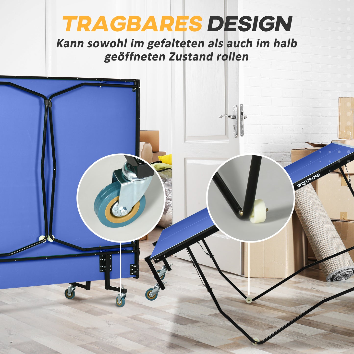 SPORTNOW Tischtennisplatte, klappbar, 8 Räder, pulverbeschichteter Stahlrahmen, MDF, 274 x 152,5 x 76 cm, Blau