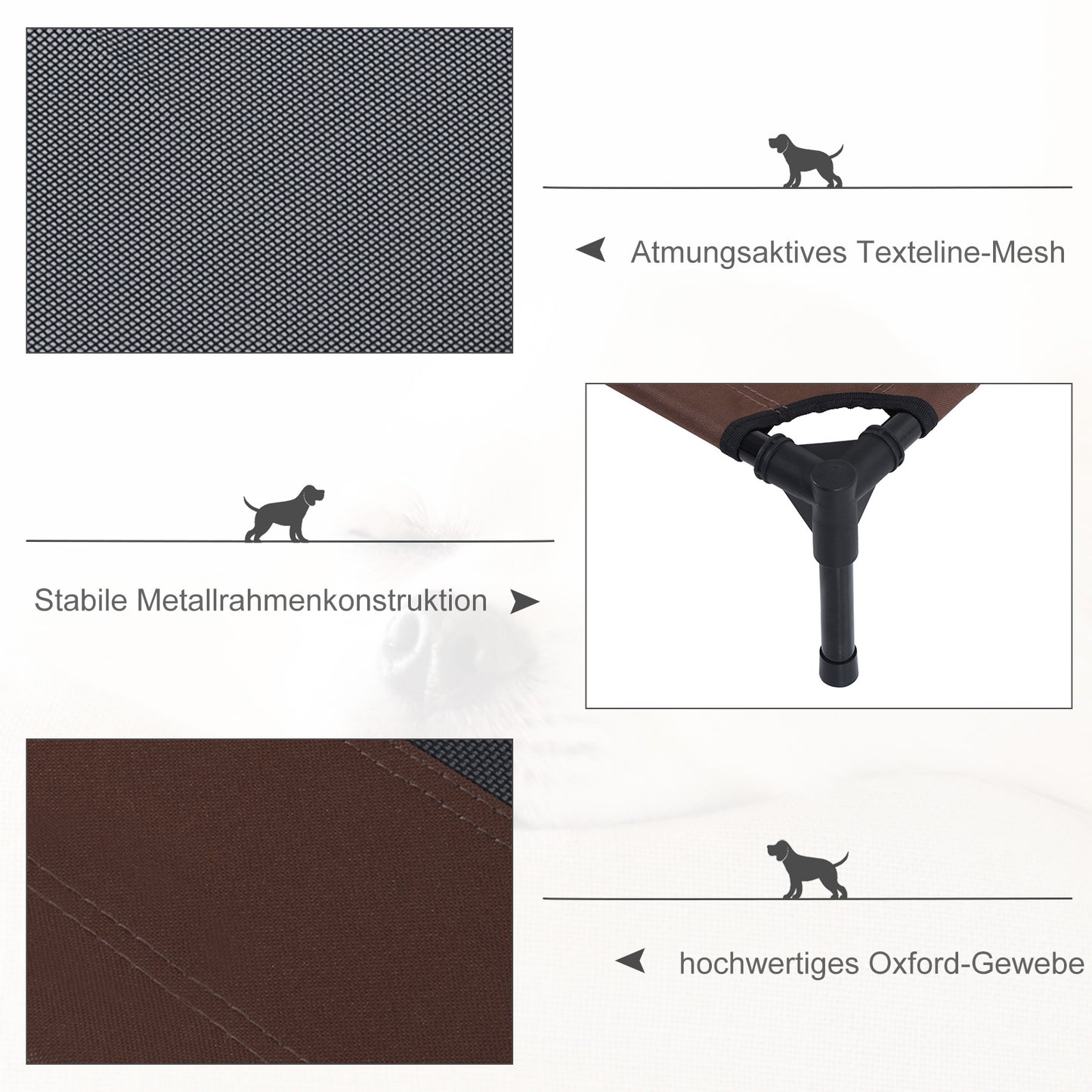 PawHut Hundeliege Outdoor, Kühlendes Haustierliege für Groß Hunde, Erhöhtes Hundebett Schlafplatz mit robuster Metallrahmen, Atmungsaktivem Mesh für Garten Outdoor, 92 x 76 x 18 cm, Kaffee-Braun