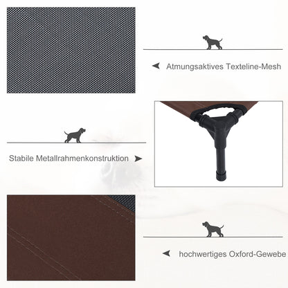 PawHut Hundeliege Outdoor, Kühlendes Haustierliege für Groß Hunde, Erhöhtes Hundebett Schlafplatz mit robuster Metallrahmen, Atmungsaktivem Mesh für Garten Outdoor, 92 x 76 x 18 cm, Kaffee-Braun