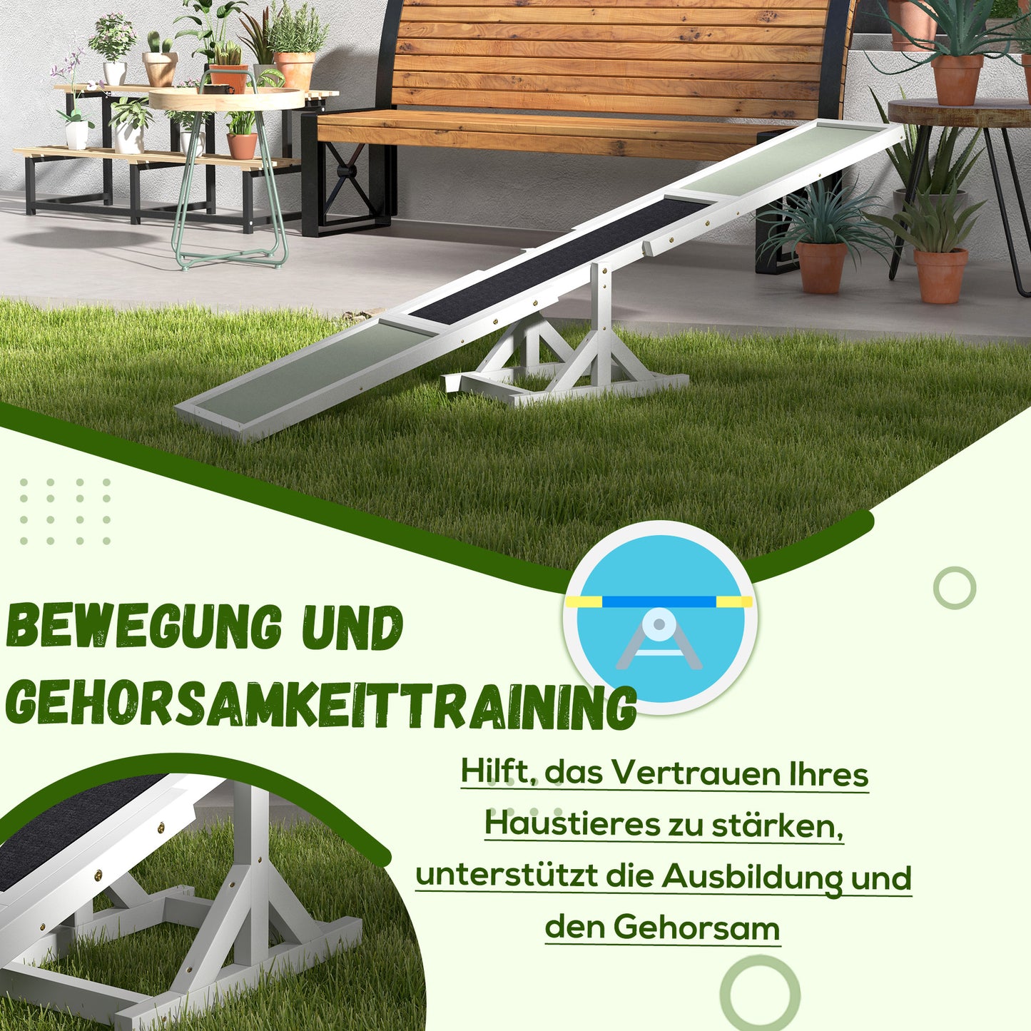 PawHut Hundewippe für Agility Training, rutschfest, bis 50 kg belastbar, 180 x 30 x 30 cm