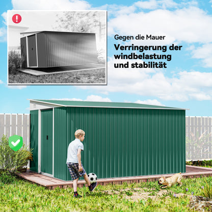 Outsunny Metall-Geräteschuppen Schrägdach verriegelbare Doppeltür 2,8 x 3,45 x 2,01m Grün