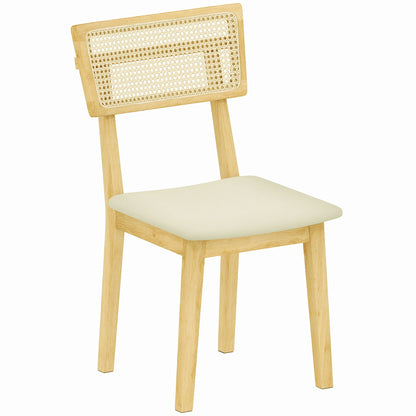 HOMCOM Esszimmerstuhl, Rattan-Rückenlehne, Kunstleder-Sitz, Kautschukholz, Naturholz