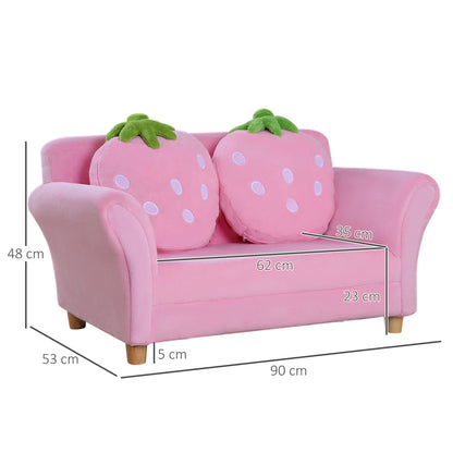 HOMCOM Kindersessel Kindersofa mit Korallenvlies-Optik, massiven Holzfüßen Sessel aus Schaumstoff Kinderstuhl für Kinderzimmer, Spielzimmer, 90 x 53 x 48cm, Rosa