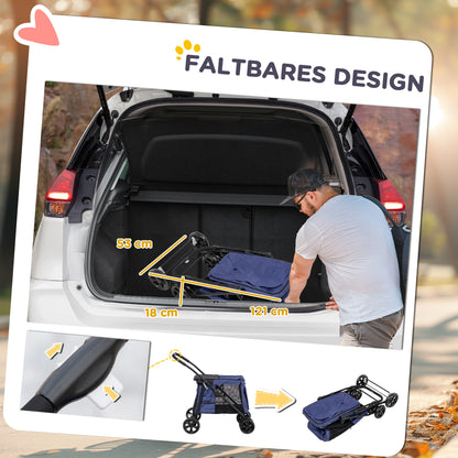 PawHut Hundetrolley bis 20kg klappbar Kissen 3 Seitentaschen 102 cm x 62 cm x 105 cm Blau