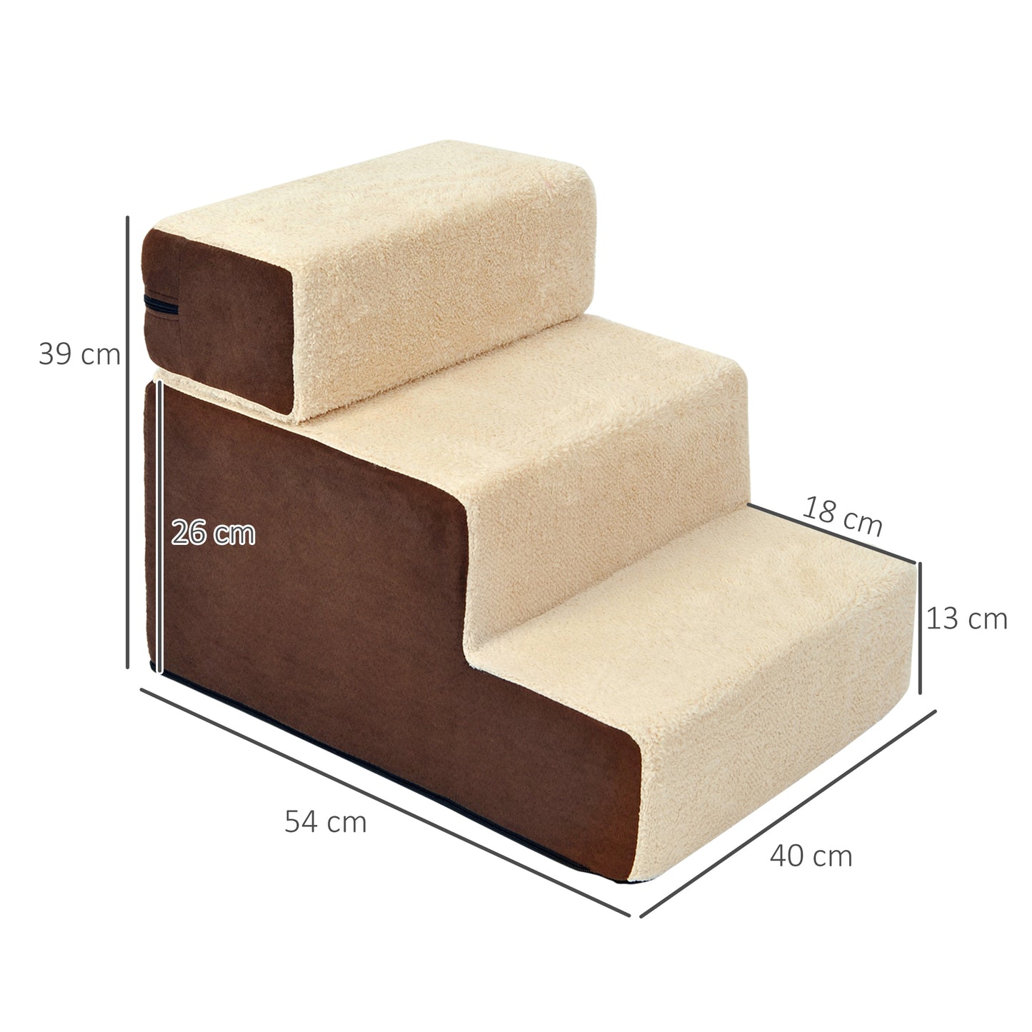 PawHut Haustiertreppe Hundetreppe Katzentreppe 3 Stufen für Katzen und Hunde Plüsch Beige 54 x 40 x 39cm