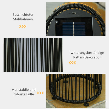 Outsunny Gartenleuchte, Außenlampe, solarbetrieben, 8 Stunden Betrieb, Rattanoptik, schwarz, 21,5 x 21,5 x 61 cm