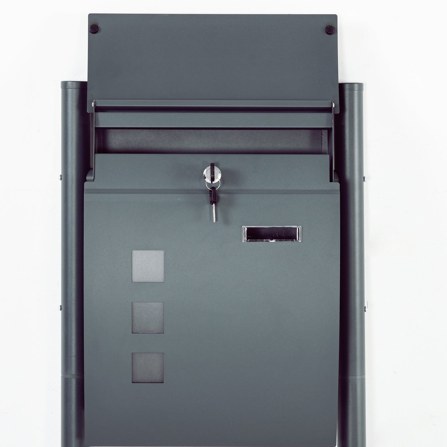 HOMCOM Briefkasten Postkasten, Verriegelung, Standbriefkasten, 2 Schlüssel, Stahl, 44 cm x 15 cm x 114 cm, Grau