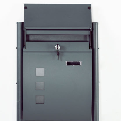 HOMCOM Briefkasten Postkasten, Verriegelung, Standbriefkasten, 2 Schlüssel, Stahl, 44 cm x 15 cm x 114 cm, Grau