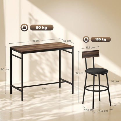 HOMCOM 5-teiliges Bartisch-Set mit 4 Stühlen, Industrielles Design, für Küche, Esszimmer, Holz, Stahl, Braun