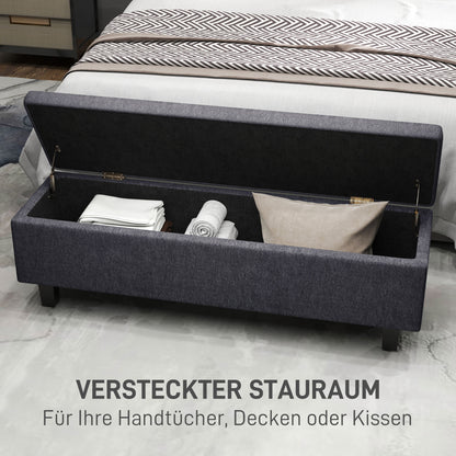HOMCOM Stauraum-Polsterbank in Leinenoptik, mit Kautschukholzbeinen, für Wohnzimmer, Schlafzimmer, Flur, Dunkelgrau