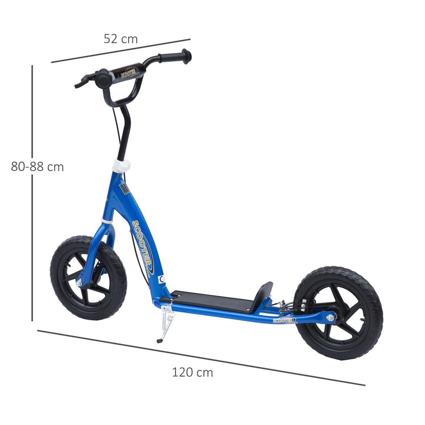 HOMCOM Kinderroller mit Hinterbremse Kickscooter 12 Zoll Tretroller Roller Scooter Cityroller für Kinder Kickboard Höhenverstellbar Stahl EVA Blau 120 x 52 x 80-88 cm