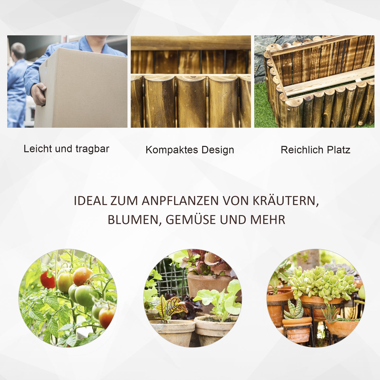 Outsunny Hochbeet Pflanzkasten Kräuterbeet Pflanzbeet Gemüse Blumenbeet Blumenkasten, Tannenholz 100x38,5x40 cm