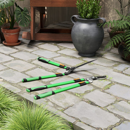 Outsunny Heckenschere Set 2-teilig Gartenschere Messerlänge 90 cm Astschere mit Metallklingen, ausziehbarer Griff